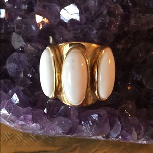 Trina Turk Gold Tone Ring With White Enamel Inlay